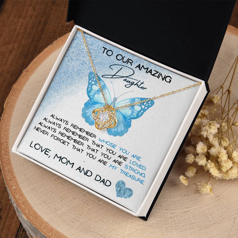 To Our Amazing Daughter Love, Mom and Dad Love Knot Necklace