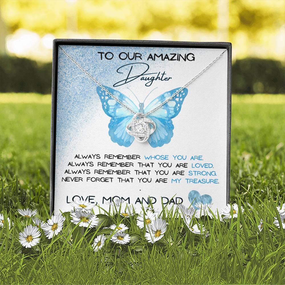 To Our Amazing Daughter Love, Mom and Dad Love Knot Necklace