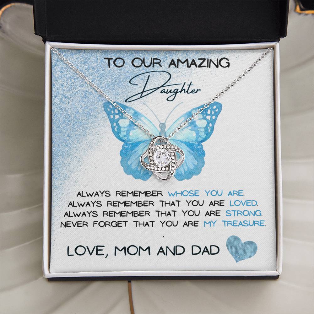 To Our Amazing Daughter Love, Mom and Dad Love Knot Necklace