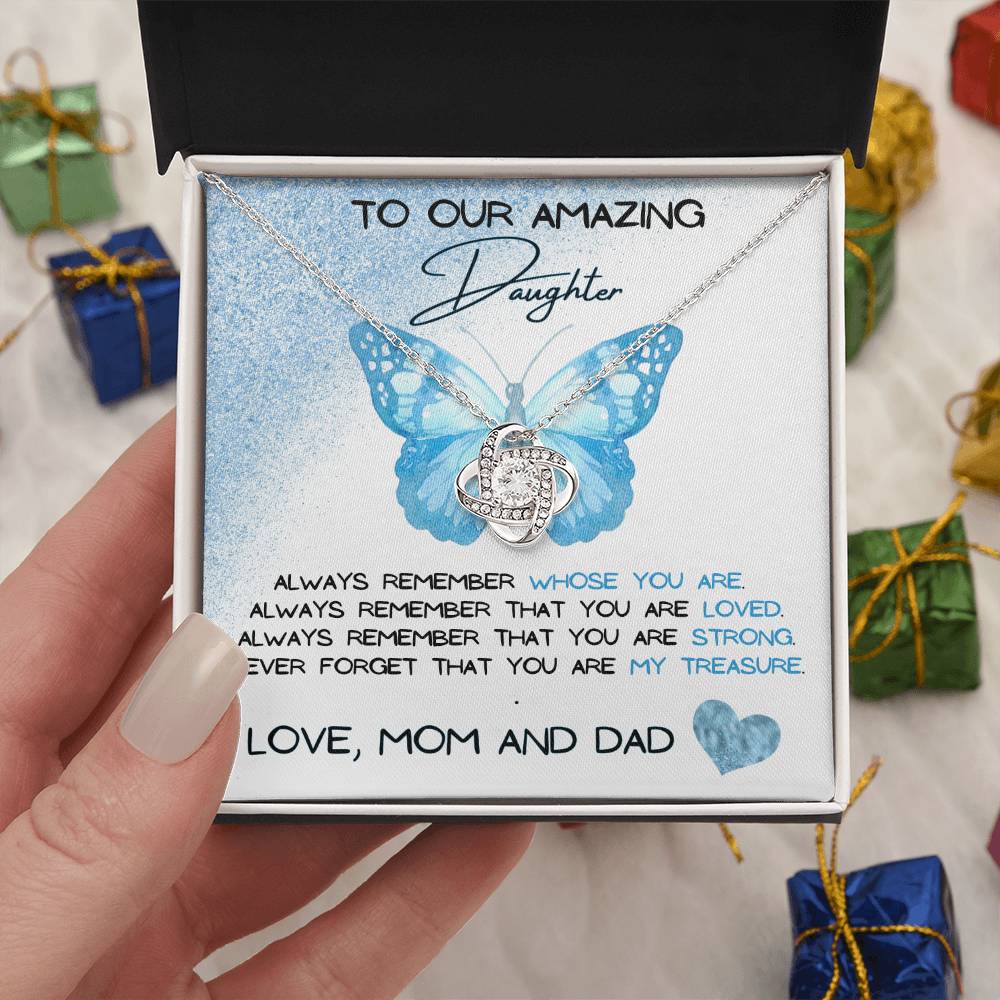To Our Amazing Daughter Love, Mom and Dad Love Knot Necklace