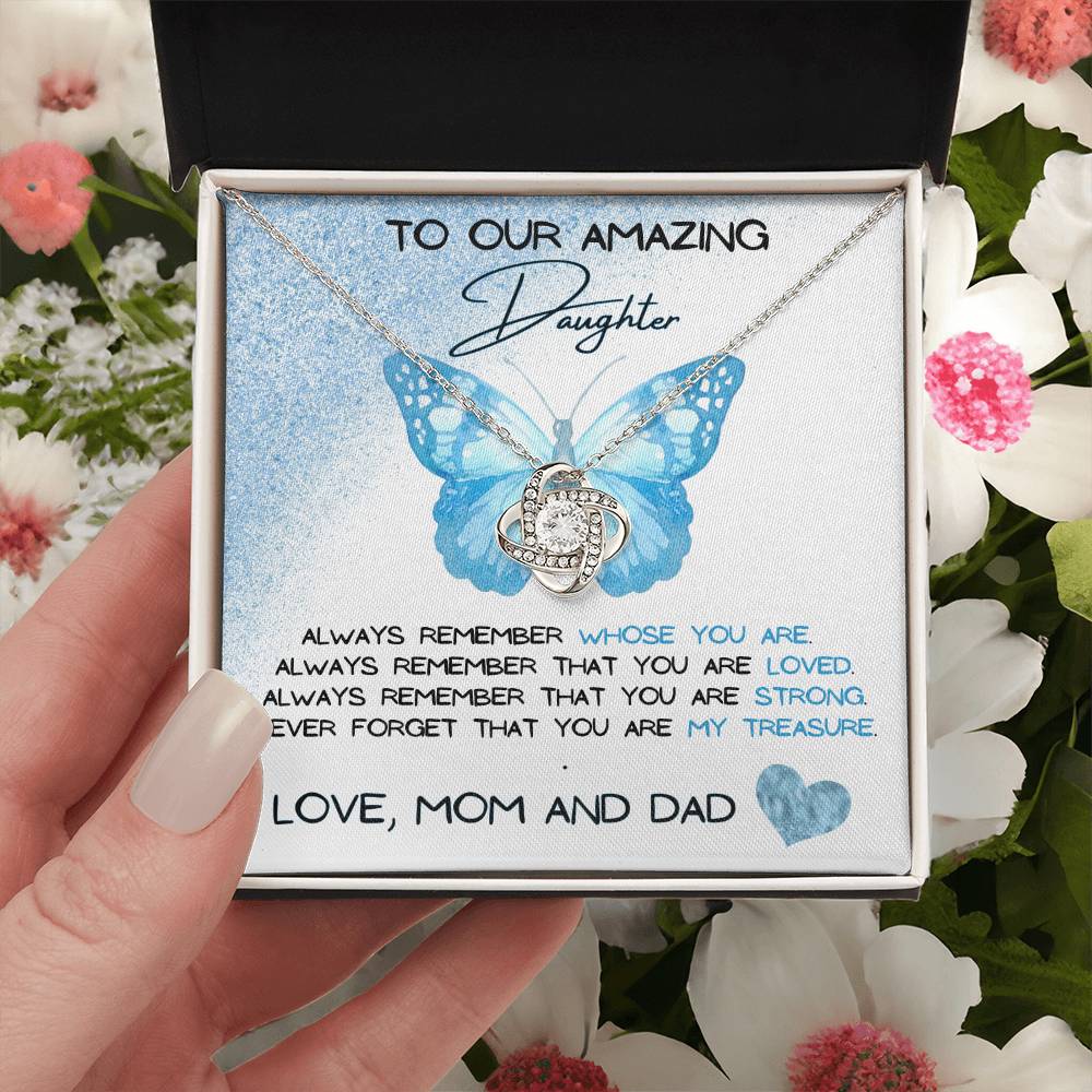 To Our Amazing Daughter Love, Mom and Dad Love Knot Necklace