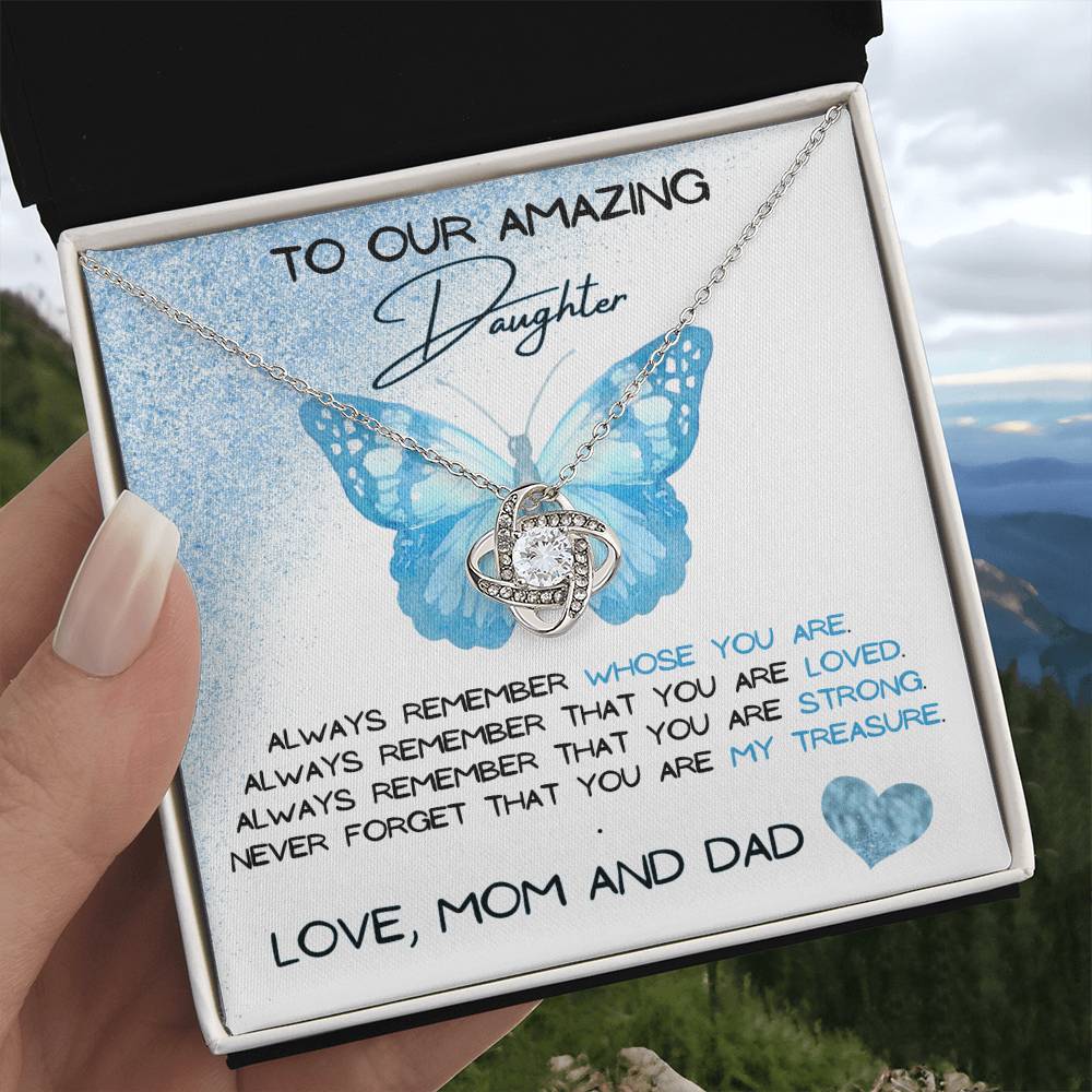 To Our Amazing Daughter Love, Mom and Dad Love Knot Necklace