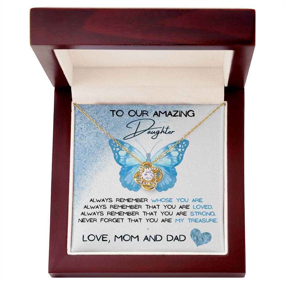 To Our Amazing Daughter Love, Mom and Dad Love Knot Necklace