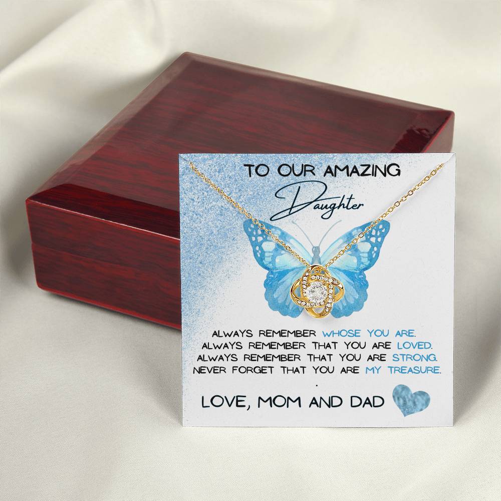 To Our Amazing Daughter Love, Mom and Dad Love Knot Necklace