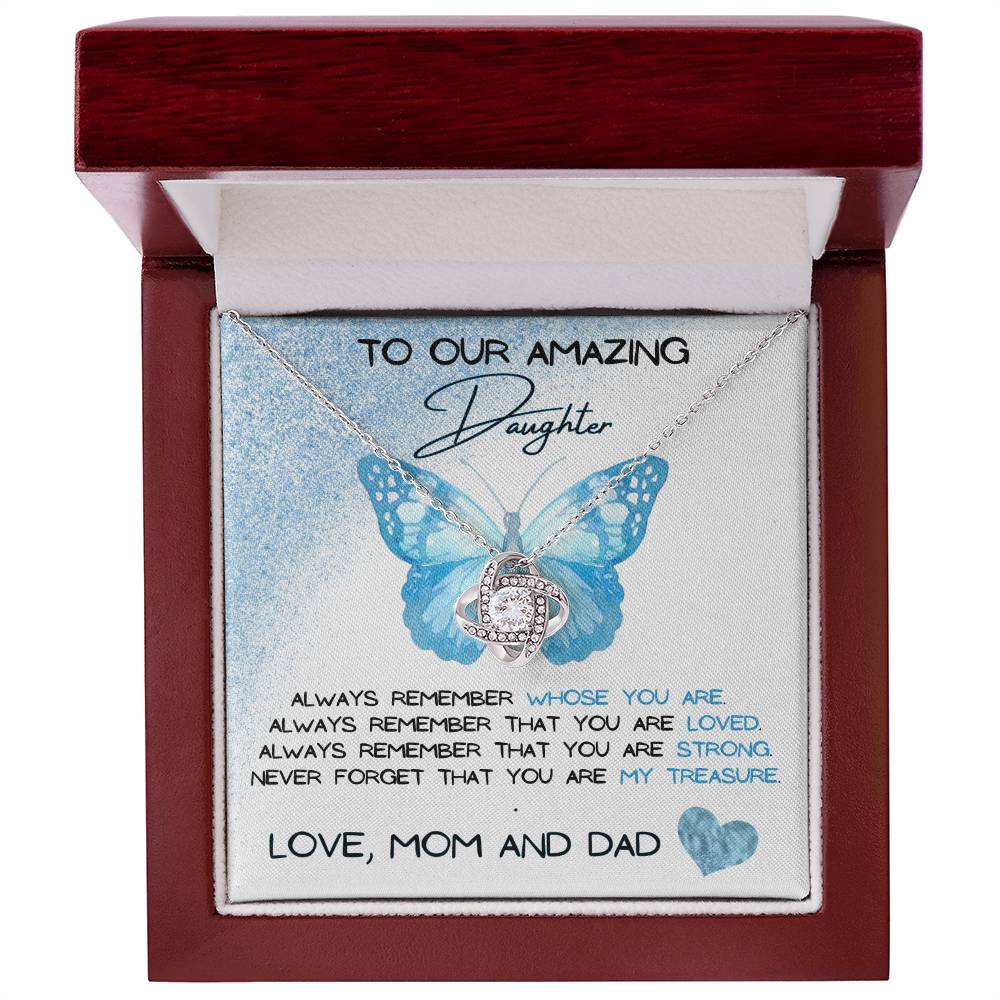 To Our Amazing Daughter Love, Mom and Dad Love Knot Necklace