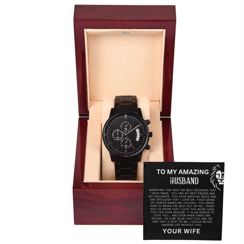 To My Amazing Husband Black Chronograph Watch + MC (NO ENGRAVING)