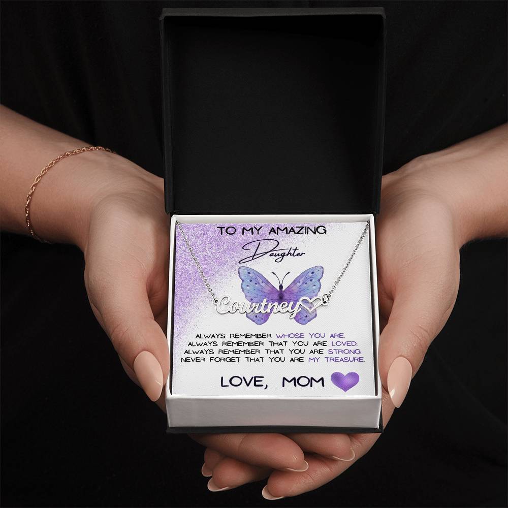 To My Amazing Daughter Name Necklace + Heart Character (Love, Mom)