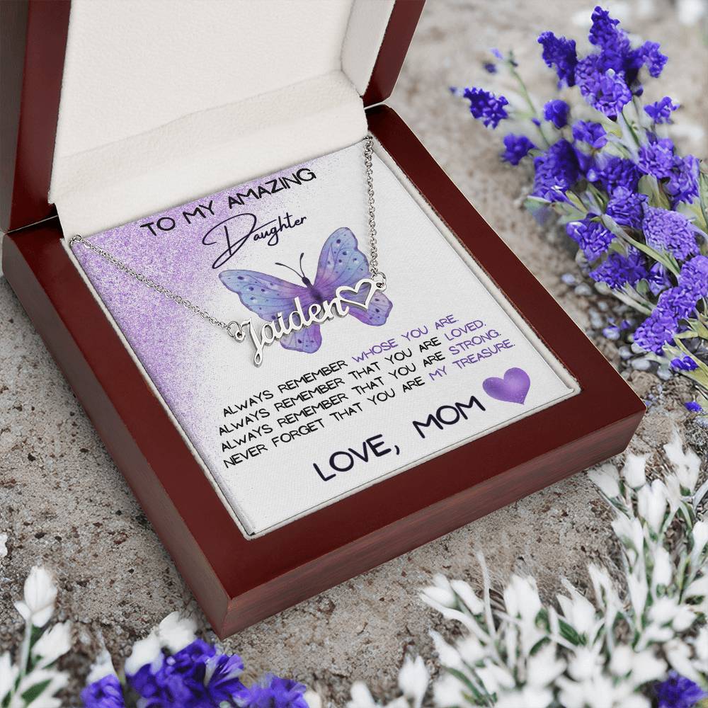 To My Amazing Daughter Name Necklace + Heart Character (Love, Mom)