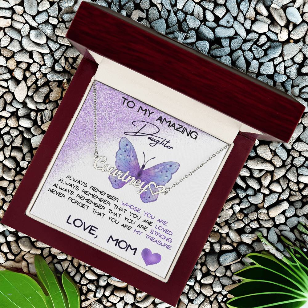 To My Amazing Daughter Name Necklace + Heart Character (Love, Mom)