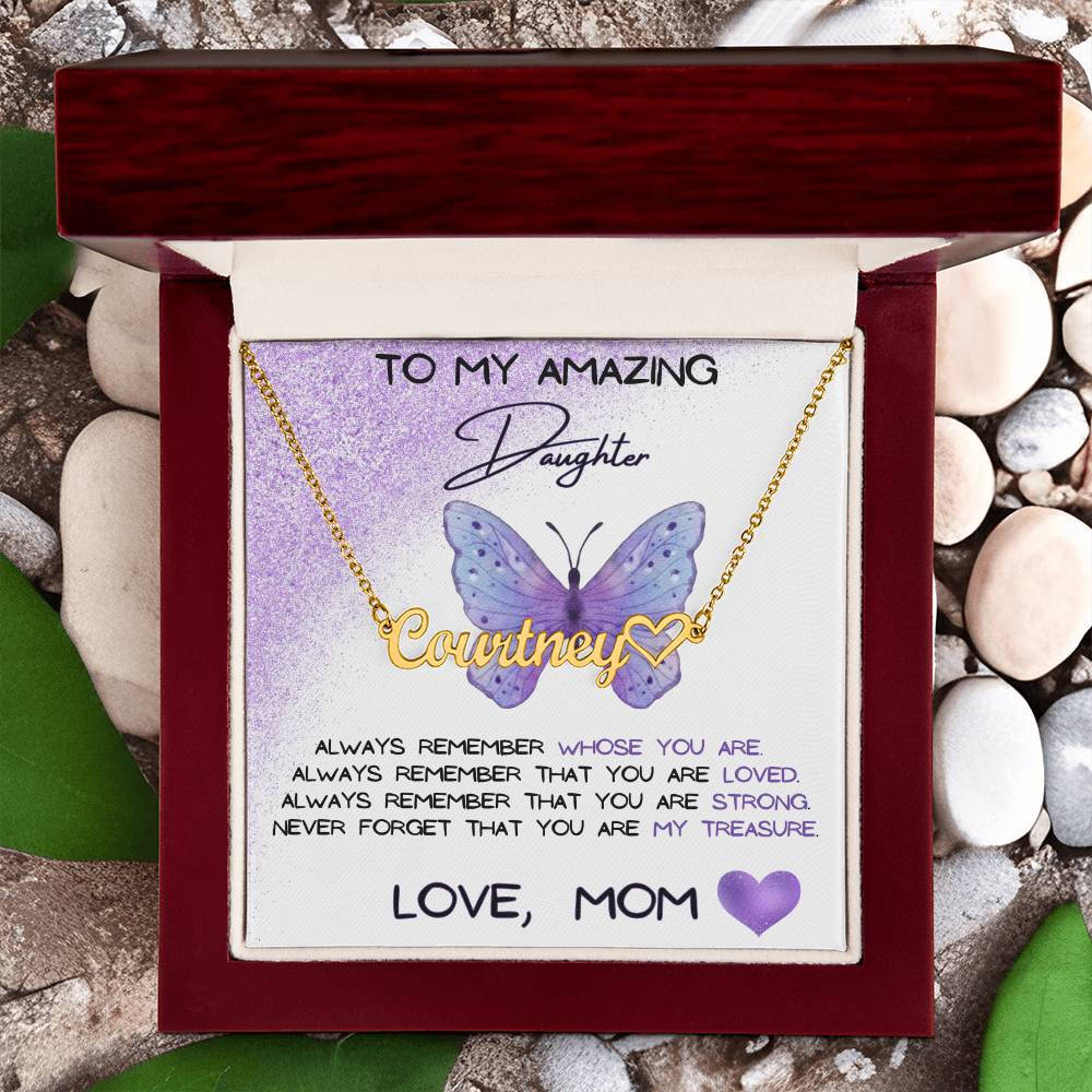 To My Amazing Daughter Name Necklace + Heart Character (Love, Mom)