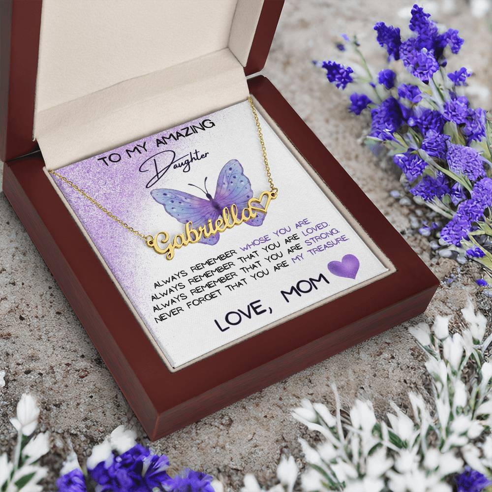 To My Amazing Daughter Name Necklace + Heart Character (Love, Mom)
