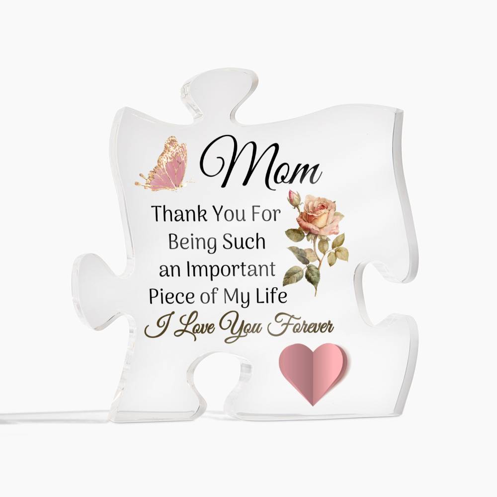 Mom Pink Rose Puzzle Acrylic Plaque