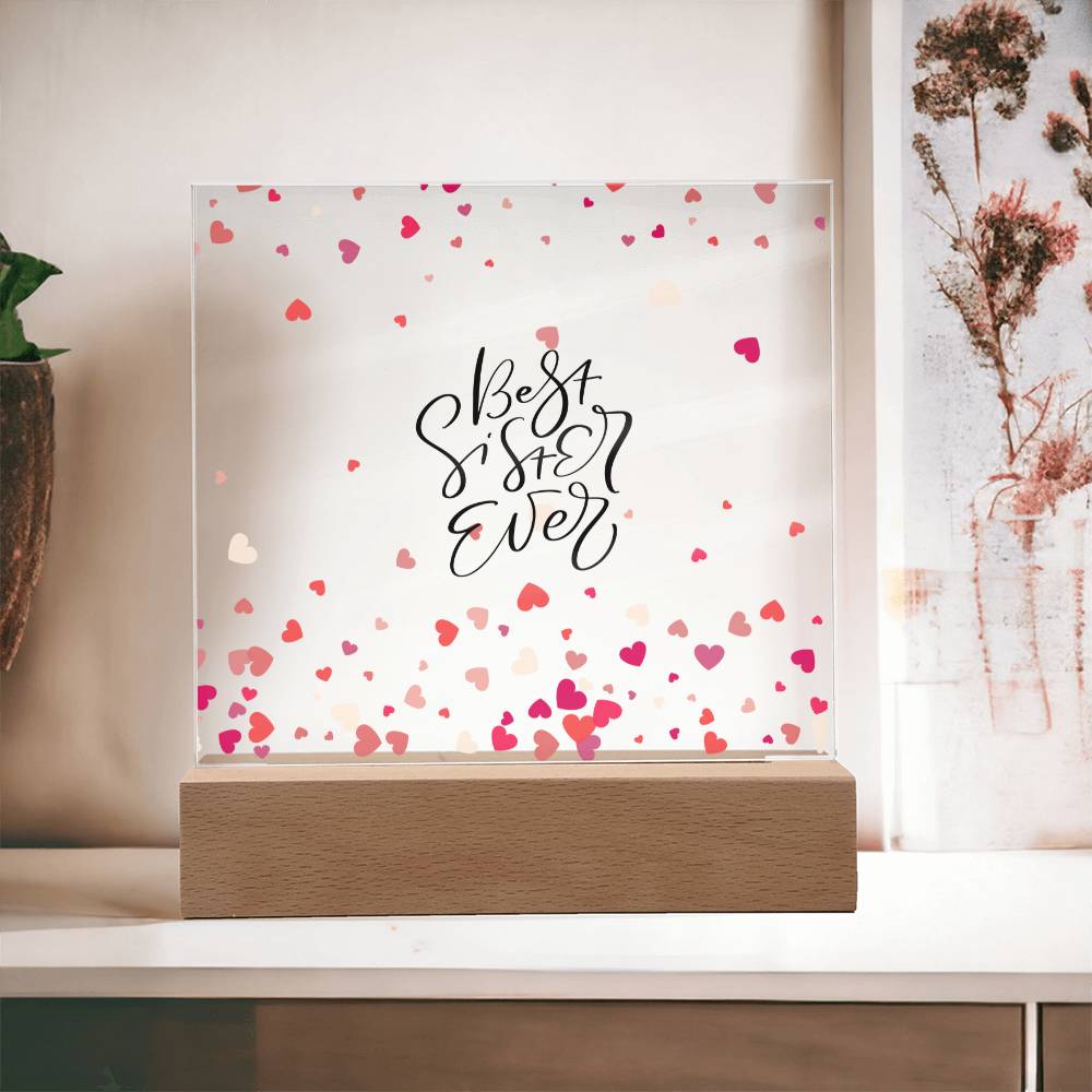 Best Sister Ever With Hearts Square Acrylic Plaque