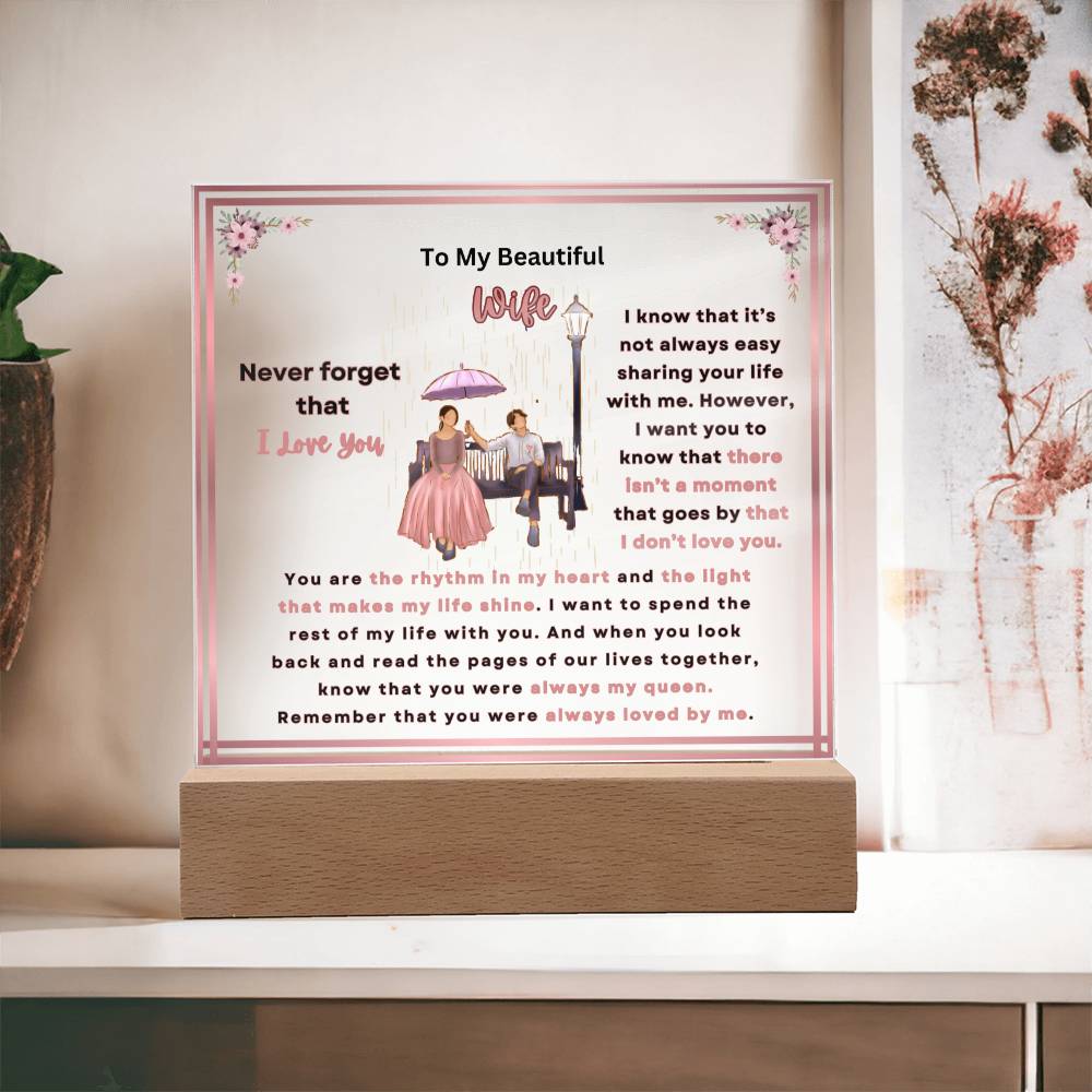 To My Beautiful Wife Square Acrylic Plaque (Choose With or Without LED)