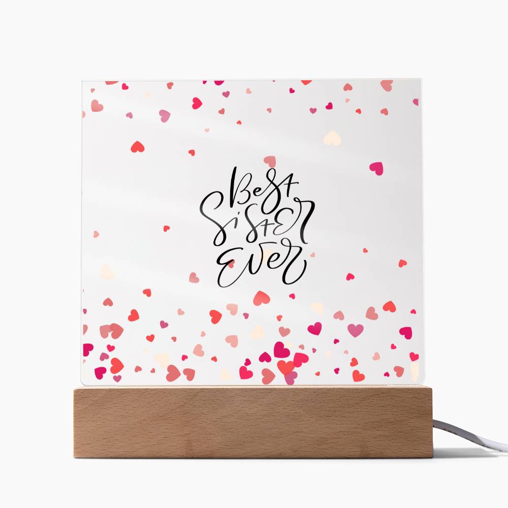 Best Sister Ever With Hearts Square Acrylic Plaque