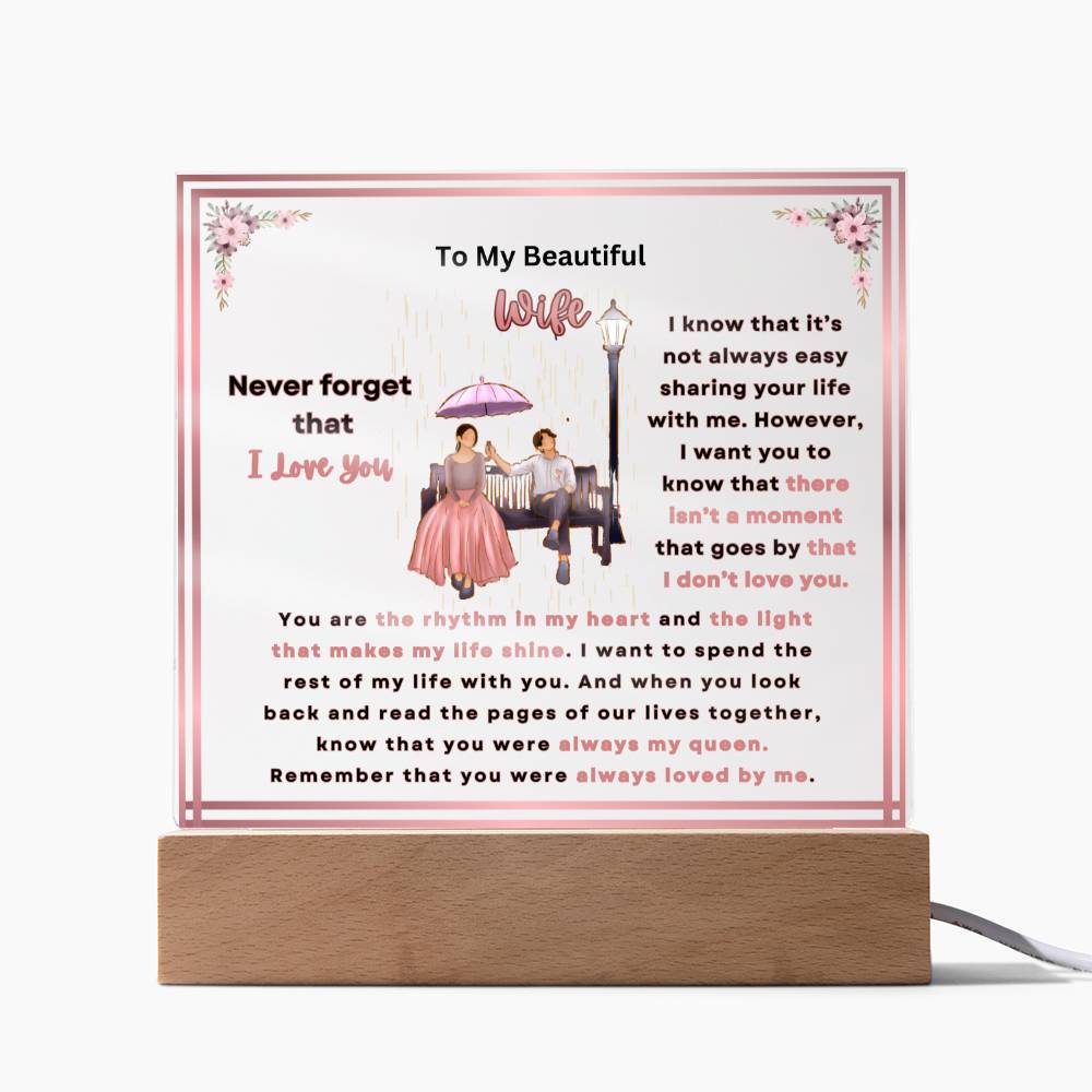 To My Beautiful Wife Square Acrylic Plaque (Choose With or Without LED)
