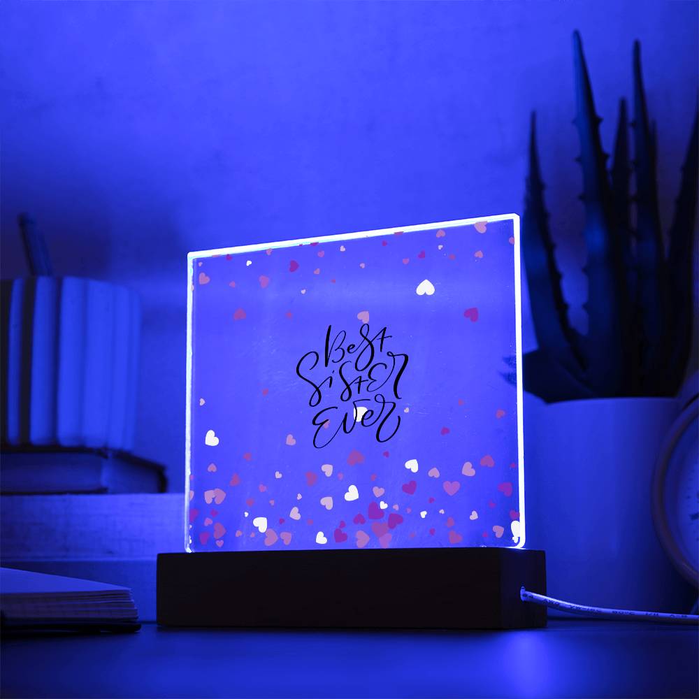 Best Sister Ever With Hearts Square Acrylic Plaque