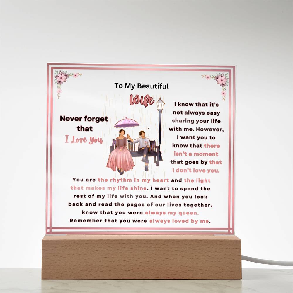 To My Beautiful Wife Square Acrylic Plaque (Choose With or Without LED)