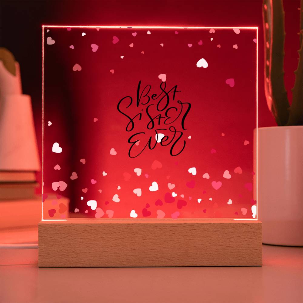 Best Sister Ever With Hearts Square Acrylic Plaque