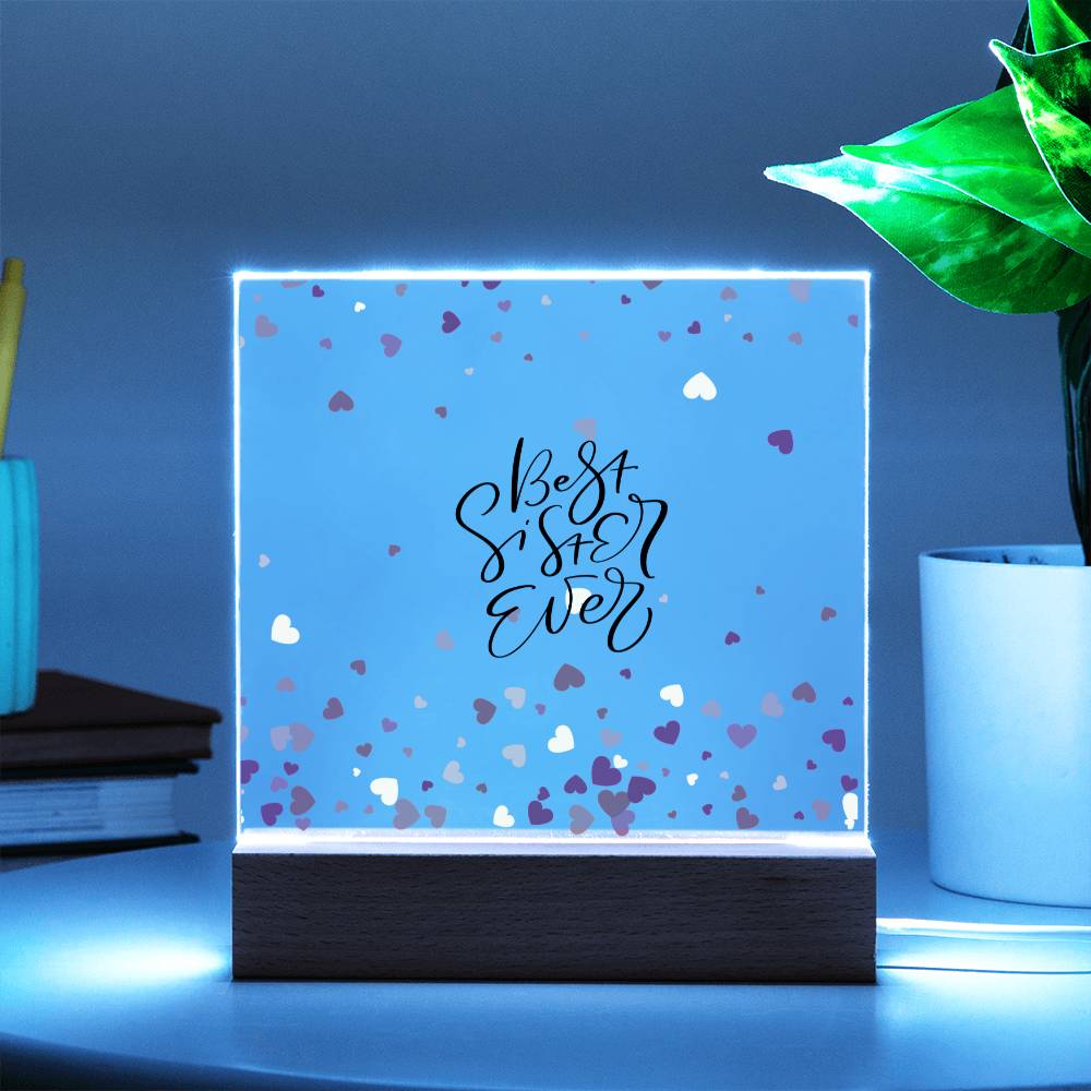 Best Sister Ever With Hearts Square Acrylic Plaque