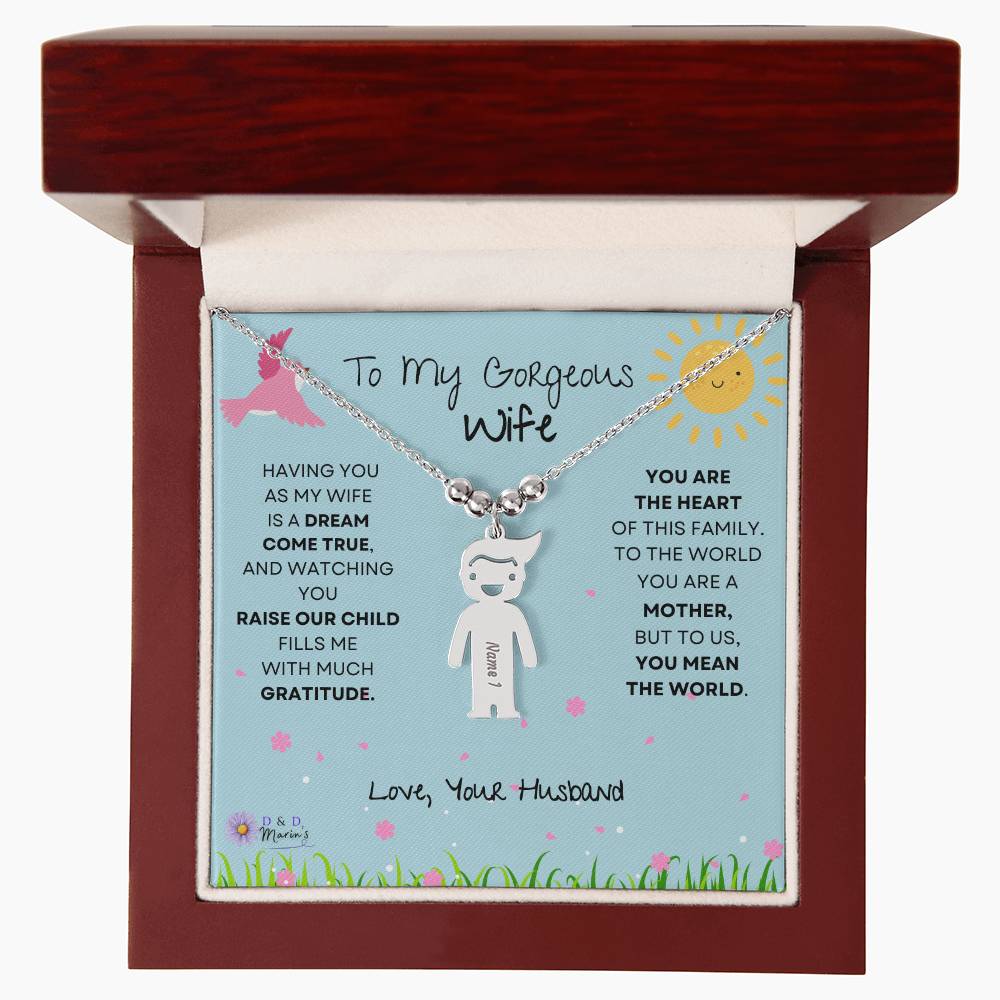 To My Gorgeous Wife Engraved Child Necklace