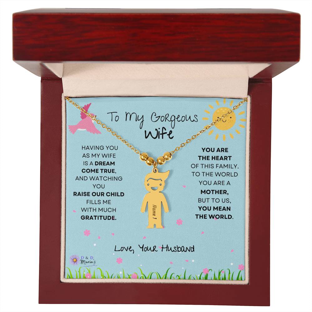 To My Gorgeous Wife Engraved Child Necklace