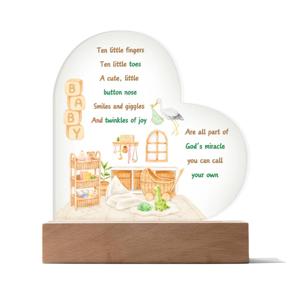 God's Miracle Acrylic Printed Heart Plaque (Choose with or without LED)