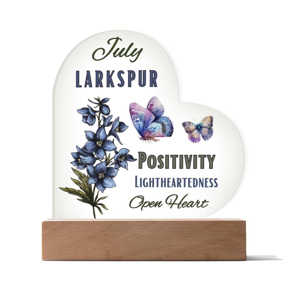 July Larkspur Birth Flower Heart Acrylic (A)