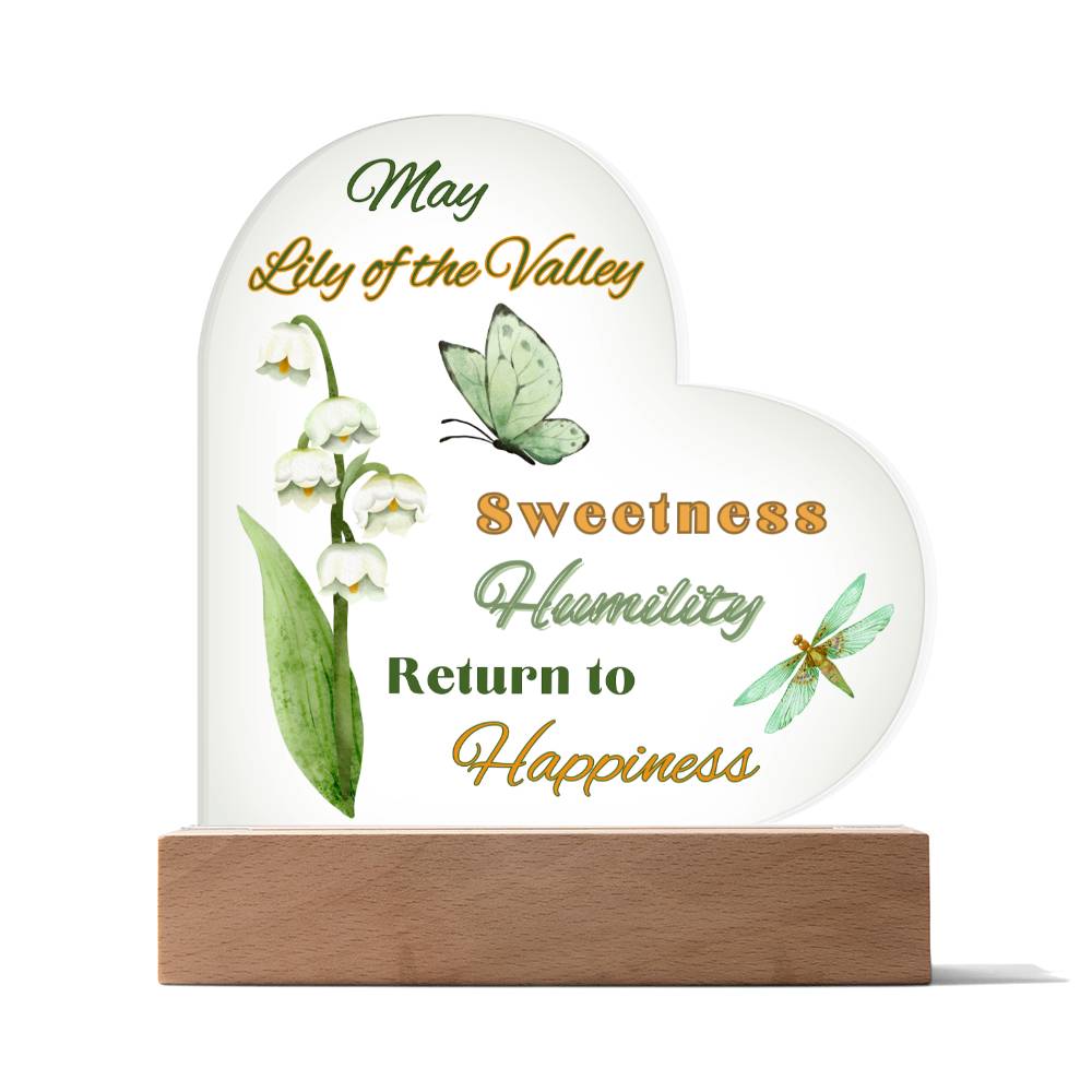 May Lily of the Valley Birth Flower Heart Acrylic