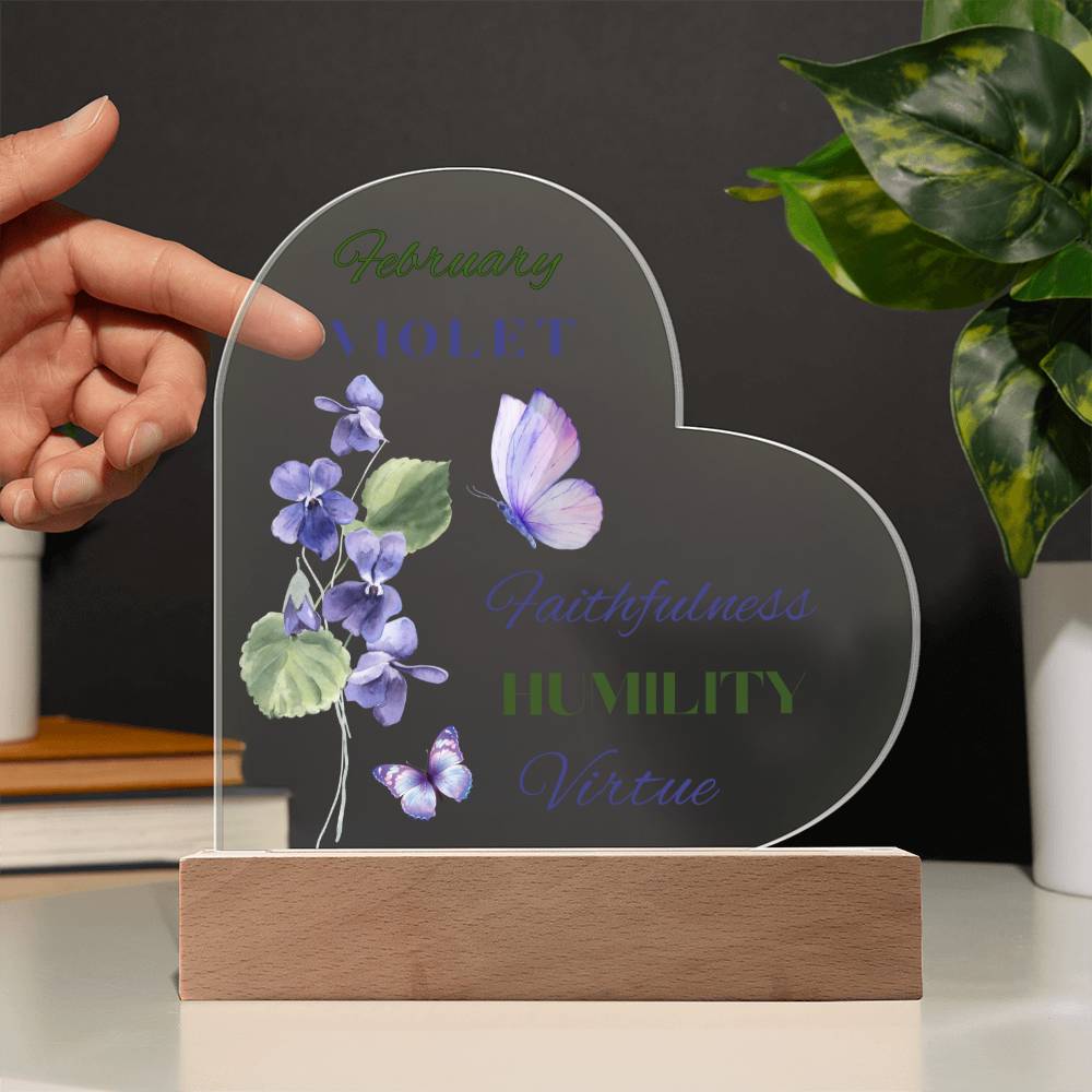 February Violet Birth Flower Heart Acrylic