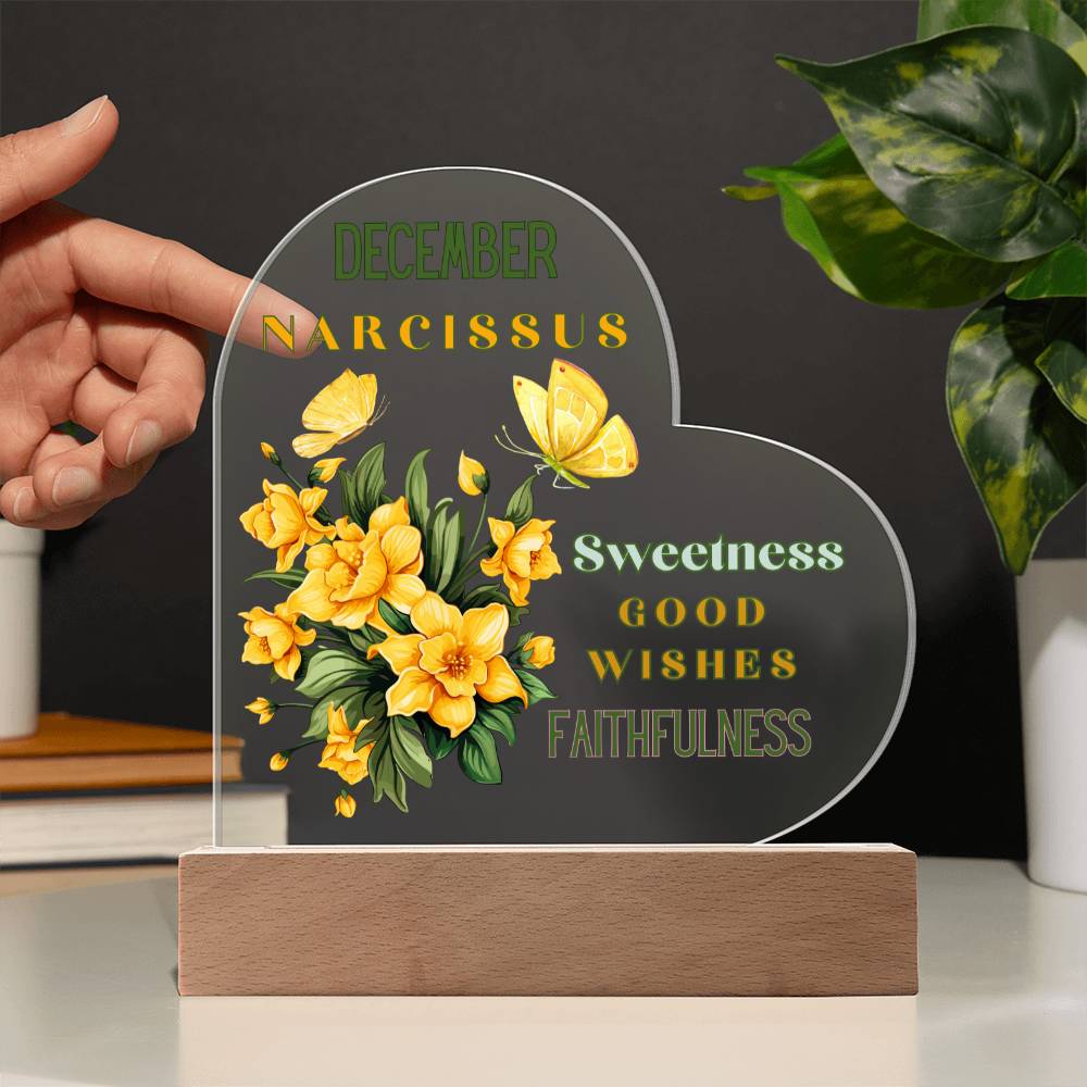 December Narcissus Birth Flower Heart Acrylic