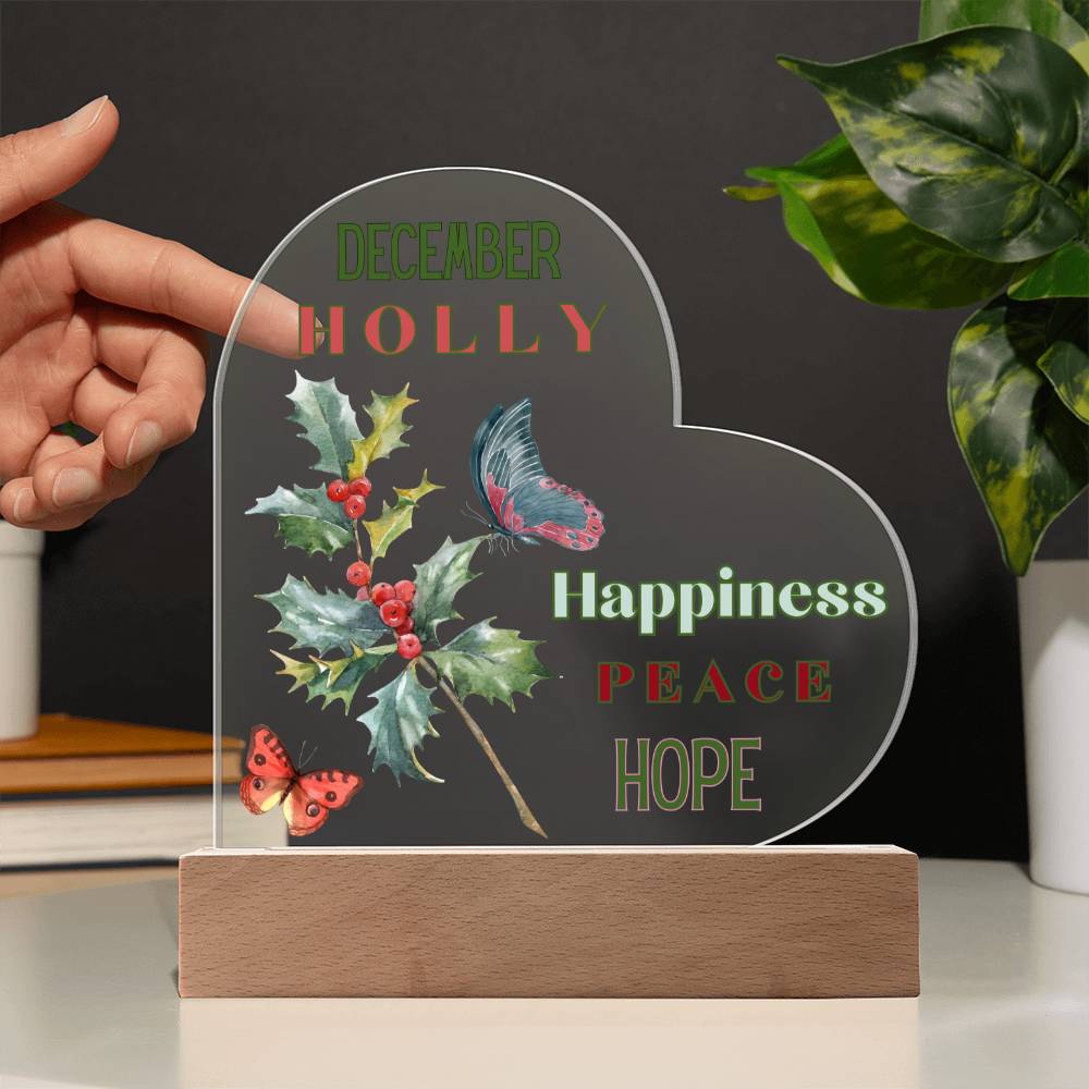 December Holly Birth Flower Heart Acrylic