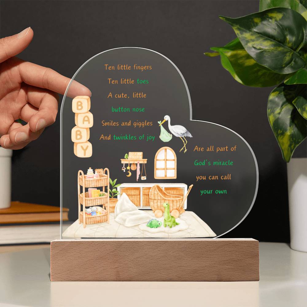 God's Miracle Acrylic Printed Heart Plaque (Choose with or without LED)