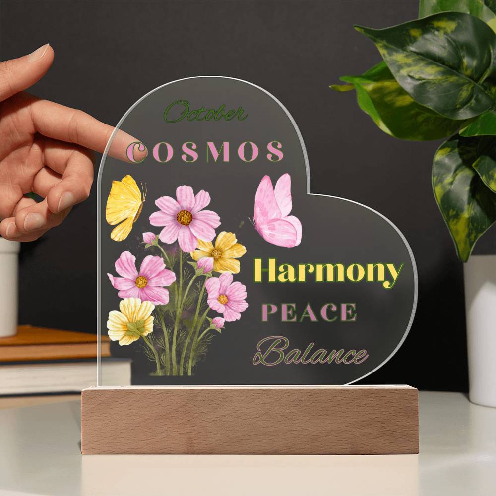 October Cosmos Birth Flower Heart Acrylic
