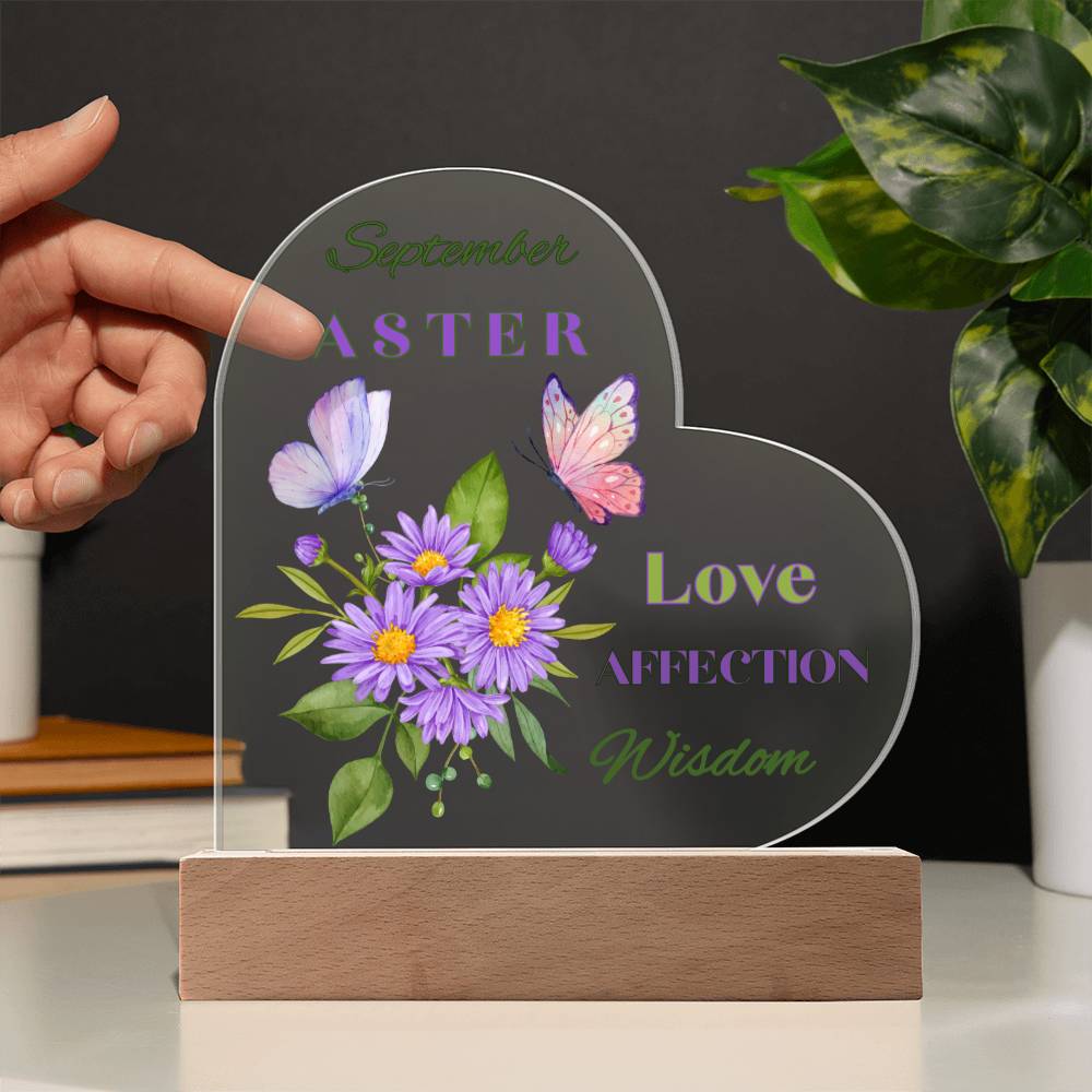 September Aster Birth Flower Heart Acrylic