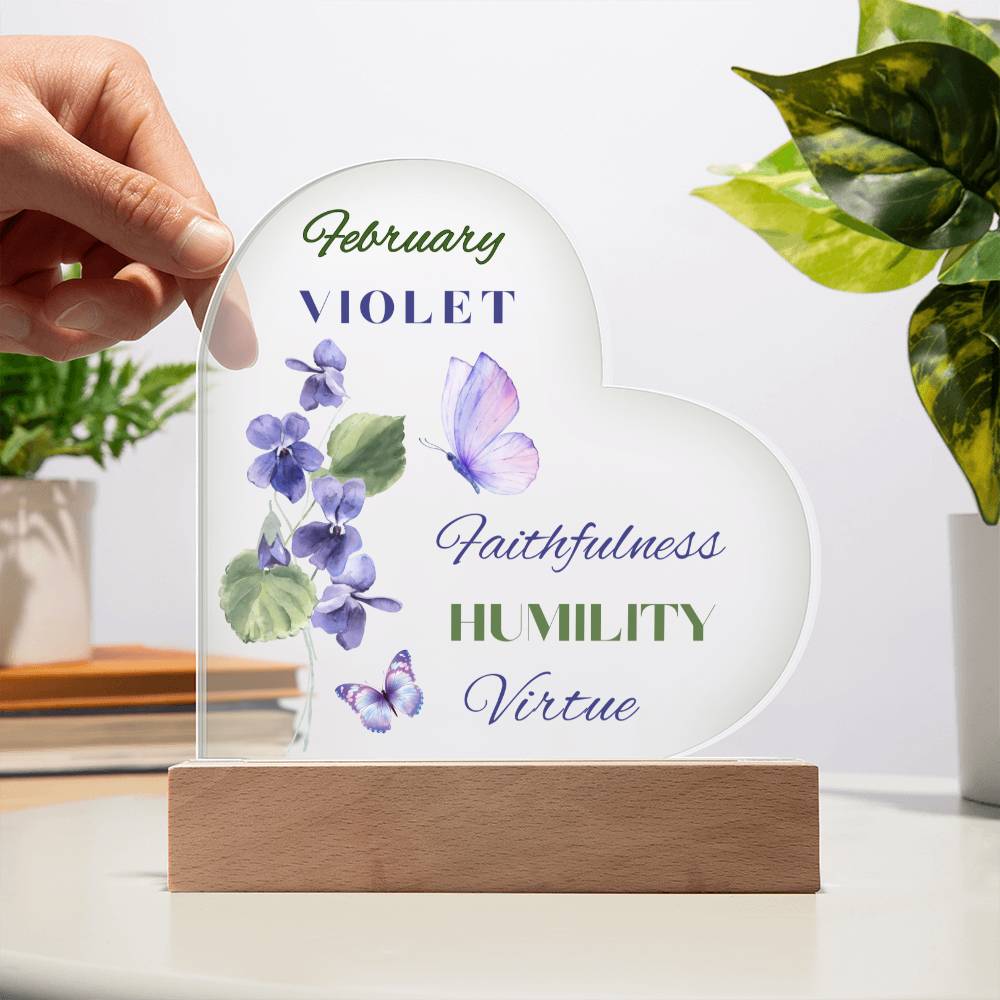 February Violet Birth Flower Heart Acrylic