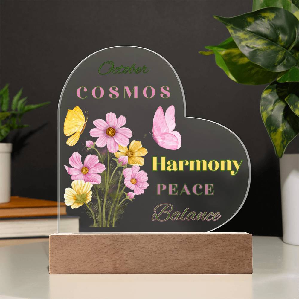 October Cosmos Birth Flower Heart Acrylic