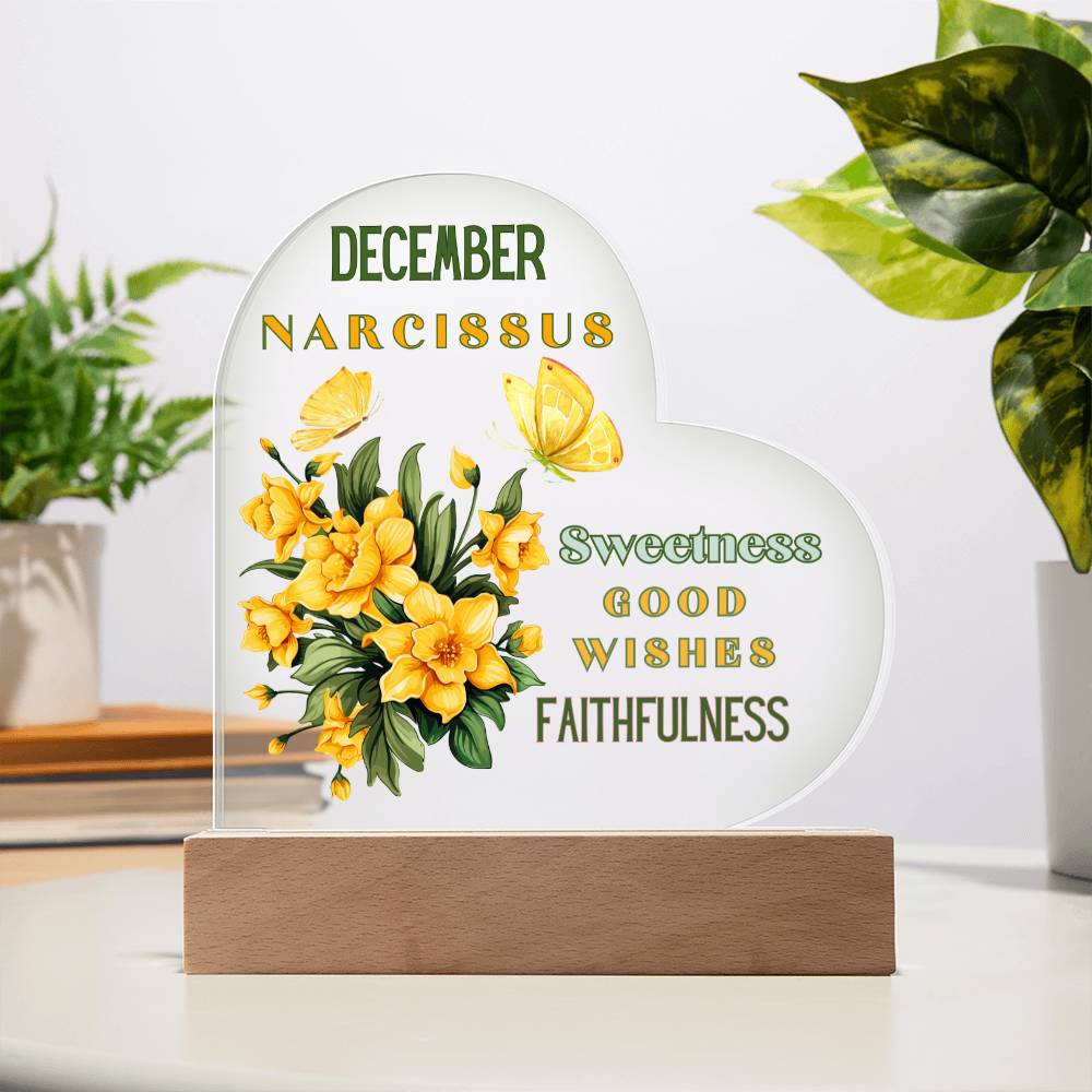 December Narcissus Birth Flower Heart Acrylic