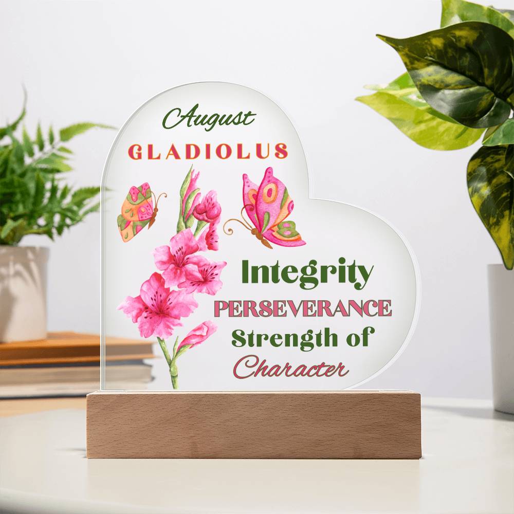 August Gladiolus Birth Flower Heart Acrylic