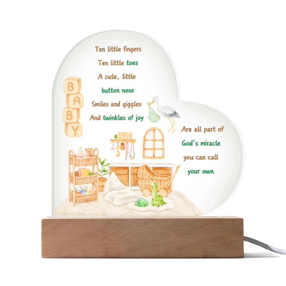 God's Miracle Acrylic Printed Heart Plaque (Choose with or without LED)