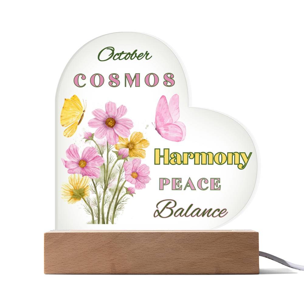 October Cosmos Birth Flower Heart Acrylic