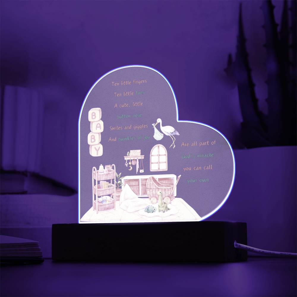 God's Miracle Acrylic Printed Heart Plaque (Choose with or without LED)