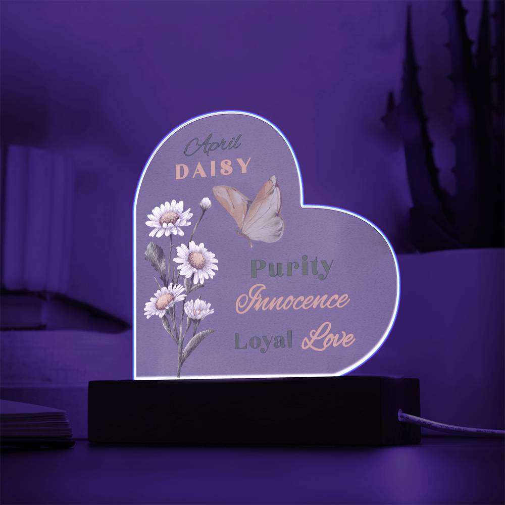 April Daisy Birth Flower Heart Acrylic