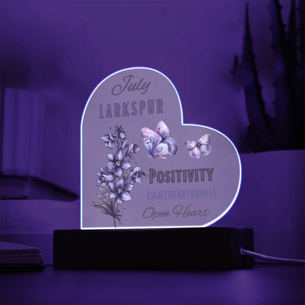July Larkspur Birth Flower Heart Acrylic (A)