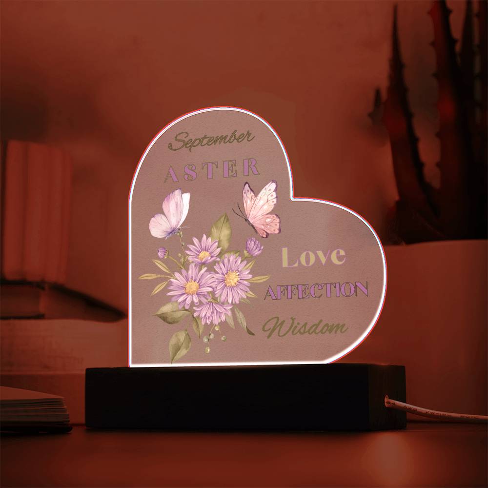 September Aster Birth Flower Heart Acrylic