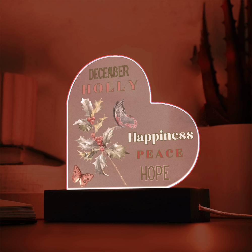 December Holly Birth Flower Heart Acrylic
