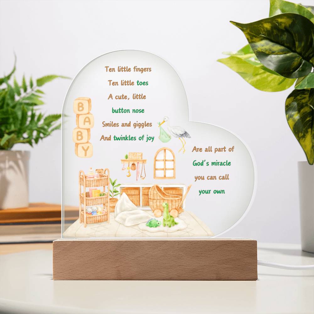 God's Miracle Acrylic Printed Heart Plaque (Choose with or without LED)
