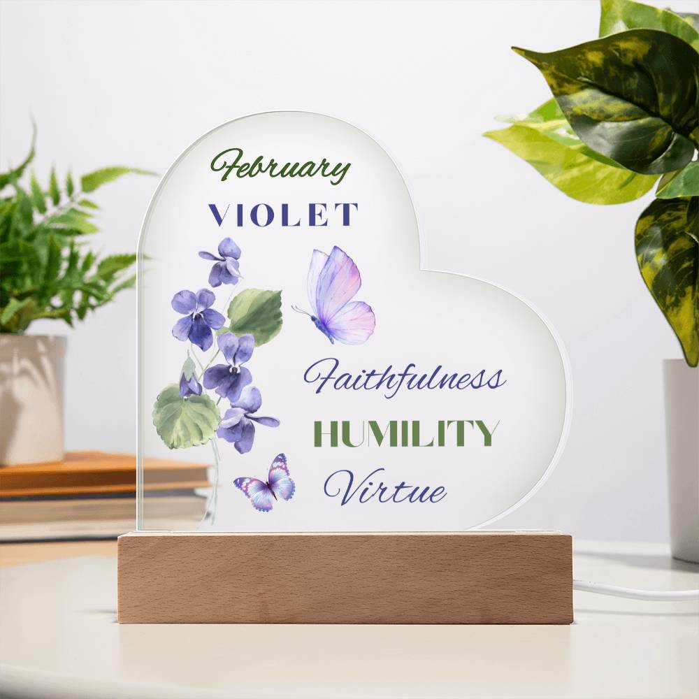 February Violet Birth Flower Heart Acrylic