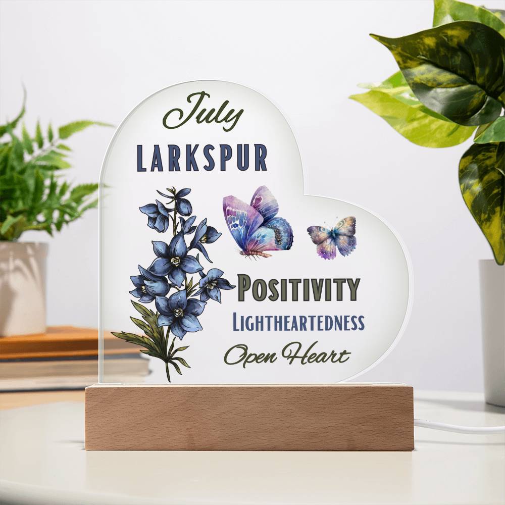 July Larkspur Birth Flower Heart Acrylic (A)