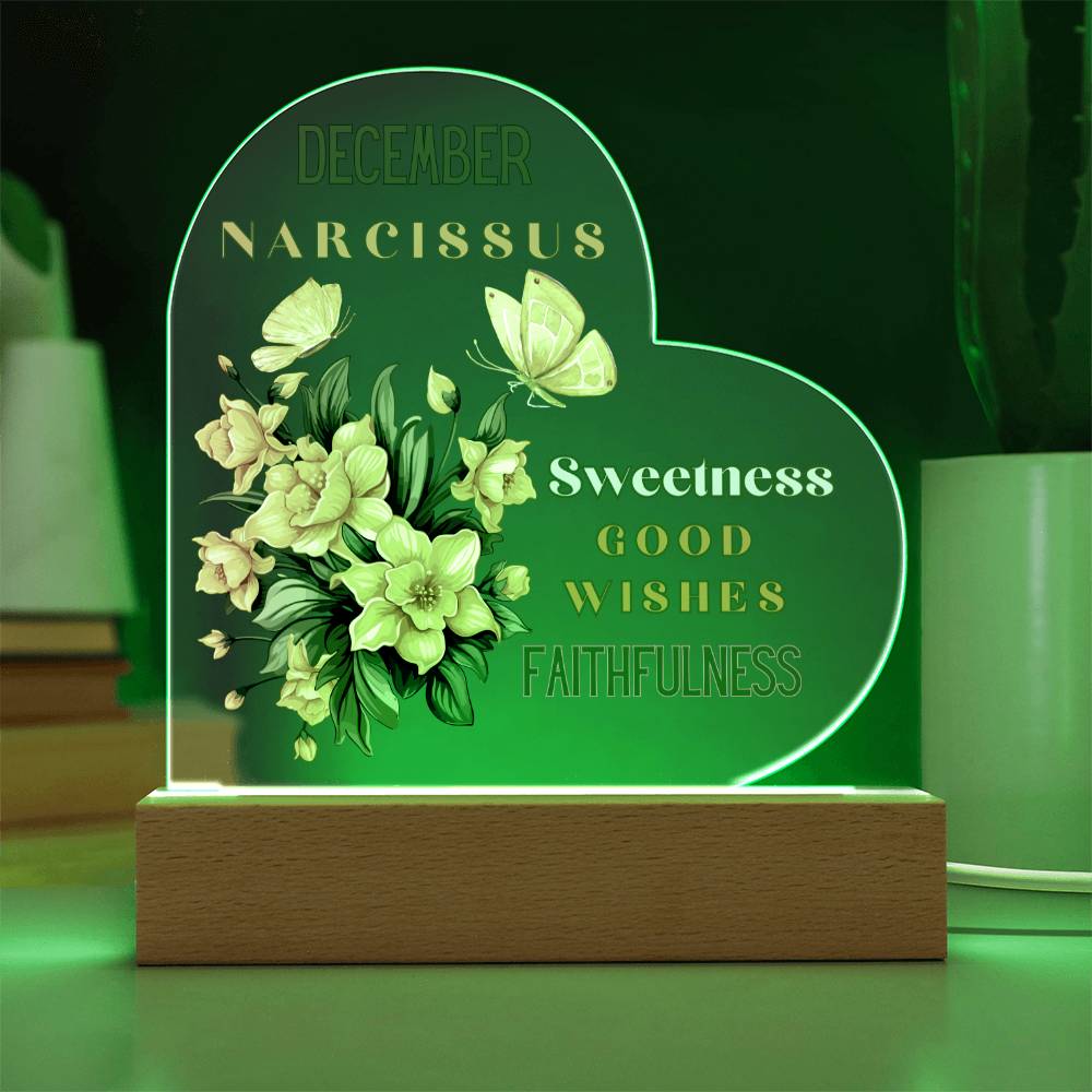 December Narcissus Birth Flower Heart Acrylic